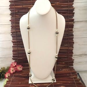 J Crew Faux Pearl Crystal & Enamel Bead Long Necklace